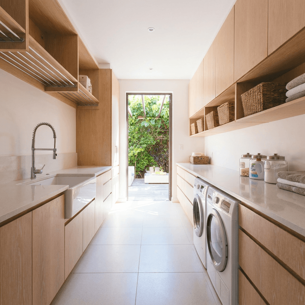 Salle de lavage moderne et organisée avec éclairage vif et machines propres